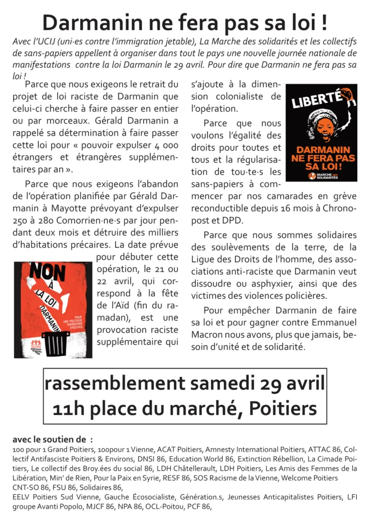 Contre la chasse aux immigrées, rassemblement le 29 avril 11h place du marché