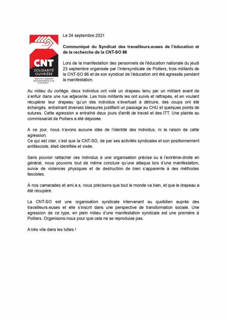 Communiqué du STER-NA