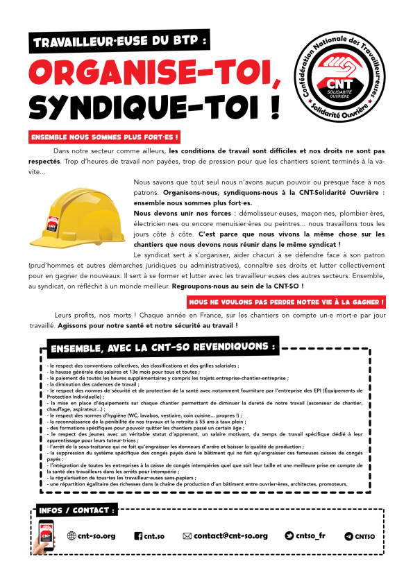 Dans le BTP comme ailleurs, on se syndique!