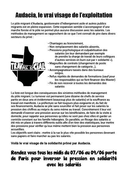 Les salarié.es d'Audacia s'organisent, la Cnt-so soutient!