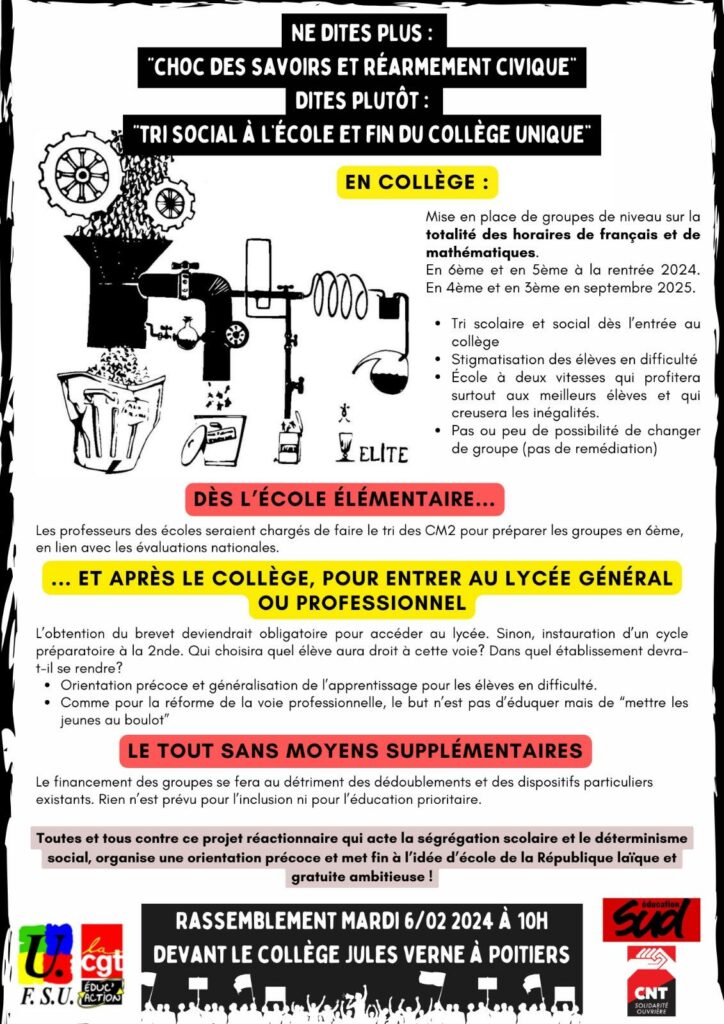 La mobilisation dans l'éducation nationale continue le 6 février!