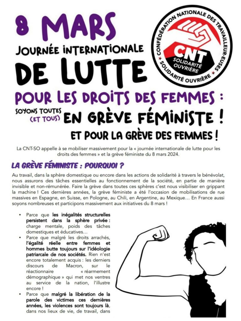 Le 8 mars,  journée internationale de lutte des droits de femmes!